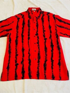 Ventage Giorgio Danieli Made in Italy Red Black Striped Short-Sleeve Shirt XXL